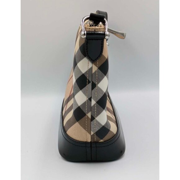 Pre-owned Burberry Nova Check Coated Canvas Leather Baguette Shoulder Bag Beige - Picture 4 of 14